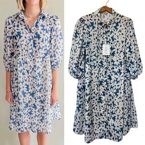 Polagram Vera Daisy Midi Dress Plus Size 1X Blue White Cottagecore Floral NEW
